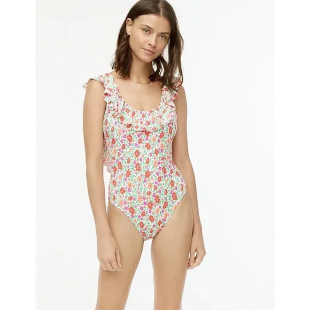 J. CREW Ruffle Scoopback One-Piece in Storybook Floral
